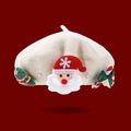 White wool felt beret with 3D Santa and Christmas tree charms on red background - M (56-58cm) / White