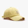 Yellow cotton baseball cap with cream textured letter R embroidery and curved brim - Neon Yellow