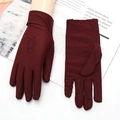 Women's burgundy sun protection gloves with floral embroidery for driving or events - Embroidery / Wine Red