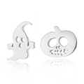 Silver stainless steel Halloween stud earrings featuring ghost and pumpkin designs - Asymmetric Ghost Pumpkin (156) / Steel