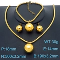 18K gold plated titanium steel jewelry set with hollow beads including necklace and earrings - 18mm Pendant 3-Piece Set (Necklace + Bracelet + Earrings) / Gold