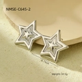 Polished silver stainless steel star-shaped earrings, 2.75cm size with 10.5g weight - Silver Pentagram
