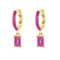 Rectangle fuchsia crystal drop earrings with gold plating and pink enamel details - Gold/Rose Red
