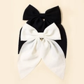 Set of two fabric bow hair clips in black and white pinstripe texture for girls - Combination 11 (Black/White Fine Striped Set)