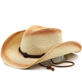 Cappello da cowboy in paglia intrecciata sfumata con tesa larga per la spiaggia - M(56-58cm) / Rosso Ruggine Beige