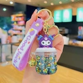 Kuromi themed quicksand bottle keychain with purple strap and glitter stars decor - Bubble Bead Drifting Bottle-Kuromi