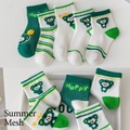 Kids' summer mesh socks set featuring green and white stripes and cute cartoon bear patterns - Net-eye Happy Monkey / 3-5 Years (Feet length 13-15cm)