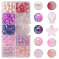 DIY jewelry making kit with pink gradient glass beads and charms in 10-grid storage box - Sakura Pink approx 180pcs
