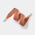 Fashionable geometric wave pattern woven strap with orange leather and silver swivel hooks - L80cm W3.8cm / Orange Silver Buckle
