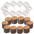 Close-up of 12 wooden place card holders with metal spiral clips on white background - Single Spiral Wood Base Style (JM01643)