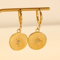 Goldene Kreisorringe mit Sternanhänger und Kristallzirkon im minimalistischen Retro-Stil - Gold Sternenkreis Ohrringe (WG0-0120)