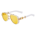 Vintage pilot sunglasses with white frame, yellow lenses and double bridge detail - White Gold Frame Night Vision Yellow Lens