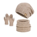 Winter knit 3-piece set with beanie, neck warmer and touchscreen gloves in beige coffee - Mixed Khaki 3-Piece Set (6124)