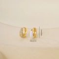 Macro view of gold huggie earrings with cubic zirconia and white enamel details - One Pair / Gold White Enamel (P31422Lk4)