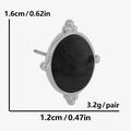 Dettaglio degli orecchini a lobo neri ovali con base argento e dimensioni indicate - Argento-Nero