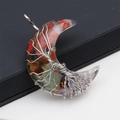 Macro detail of moon pendant with Tree of Life wire wrap and colorful resin stones - Chakra Multicolor Gravel-Moon