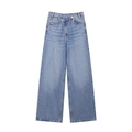 Jeans azzurri a vita alta a gamba larga con esclusivo design con bottone incrociato - XS / Azzurro
