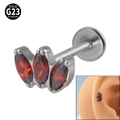 Solid G23 titanium labret stud featuring three red marquise-cut zircon crown design - Silver / Red Zircon