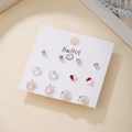 Chic 6-pair stud earring set featuring rhinestones, pearls and heart designs - Bowknot Hoop Style (E1982-1)