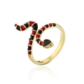Dettaglio dell'anello a serpente in smalto rosso e nero con placcatura in oro e design aperto - Aperto Regolabile / Rosso e Nero