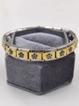 Handcrafted silver and gold link bracelet with blue enamel flower charms on velvet - 0071 - Five-petal Flower With Silver Edges And Gold Base 1 Section