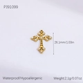 Waterproof gold stainless steel cross pendant with zircon stones and heart lock detail - PJ91099 Zirconia Cross