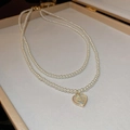Collier de perles à double rangée avec un pendentif en cœur iridescent dans son écrin - 13# Collier - Coeur Blanc