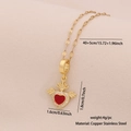 Gold necklace featuring red heart pendant with wings and rhinestones for women - 4# Heart (Winged Heart/Crown)