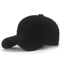 Solid black sherpa fleece baseball cap with warm teddy wool texture for winter - Adjustable / Black