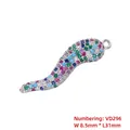 Detailed macro view of S-shaped chili pendant with multicolor zircon inlay and 31mm length - White Gold Colorful CZ VD296