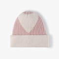 Bonnet en tricot rose et beige avec grand motif cœur en jacquard et bord à revers - Rose Riz