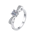 S925 sterling silver bow ring featuring a round moissanite center stone on white background - Size 9 / 【D Color Moissanite】50 Points