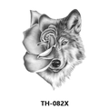 Waterproof tattoo sticker TH-082X with black and white wolf head and rose sketch design - Th-082 / 210*148mm