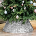 Jupe de base d'arbre de Noël en paillettes argentées pour décoration de sol festive - 44x66x27cm / Paillettes Blanc Dodécagonal