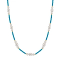 Collier bohème en perles d'eau douce et turquoise avec perles de séparation dorées - Style Perlé Bleu Ciel (MPN03-14K)