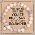 Pink and grey marble natural stone beaded friendship bracelet with a silver heart charm - Pink Zebra + Sometiem Card