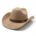 Cappello da cowboy western classico in camoscio kaki con cinturino in pelle - M (56-58cm) / Cammello Pelle Scamosciata