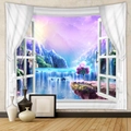 Bohemian 3D landscape tapestry featuring purple mountains and cherry blossoms decor - Dreamy Purple Peaks (GT805-12) - Brushed Fabric / 73X95CM