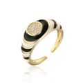 Detail of 18K gold ring with zebra enamel stripes and micro-set cubic zirconia - Black & White Stripes