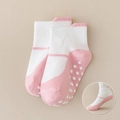 Pink and white mesh baby floor socks with anti-slip silicone dots on soles - Bright Pink / 8 Months-2 Years XS (Foot Length 9-12cm)