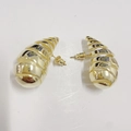 Golden titanium steel spiral comma earrings with hollow honeycomb textured design - Large Spiral Shape / 14K Gold