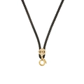 Detail of black braided necklace cord with gold-plated lobster clasp and crystal-inlaid pendant - Gold Square Loop