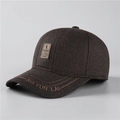 Men's winter thermal baseball cap in dark brown with warm ear flaps and embroidery - Adjustable / Coffee