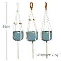 Set of 3 teal ceramic hanging planters with cotton rope, wooden beads and long tassels - 85cm/72g / Combination Style