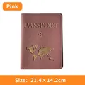 Pink PU leather passport holder cover with gold stamped world map and airplane design - Passport Cover / Pink