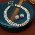 Dettaglio del set di gioielli con collana e orecchini in strass arcobaleno scintillanti - Set da 2 Pezzi Argento Colore AB (6#)