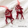Set of 2 red flocked reindeer Christmas ornaments with gold glitter details and dimensions - Reindeer (Set of 2)