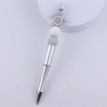 Detail of silver beaded pen featuring a grey cartoon koala and sparkling rhinestone rings - Grey Turtle