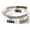 Three-piece stackable TILA bead bracelets in classic black and white enamel finish - Black White Gold Set of 3