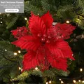 Red 24cm artificial Christmas flower with velvet petals and glitter decoration - Red